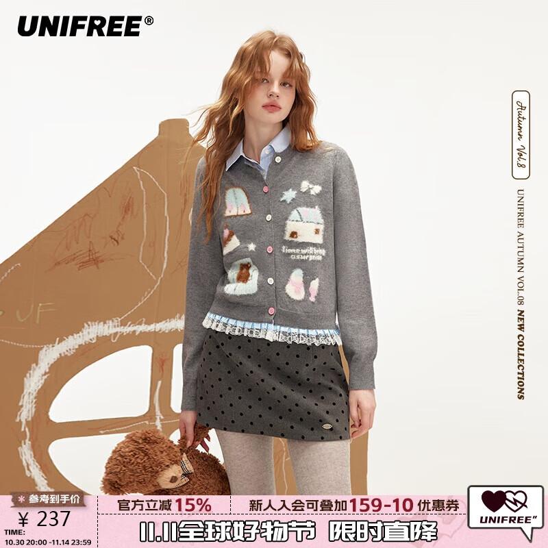 

UNIFREE American Retro College Cartoon Jacquard Knit Cardigan S