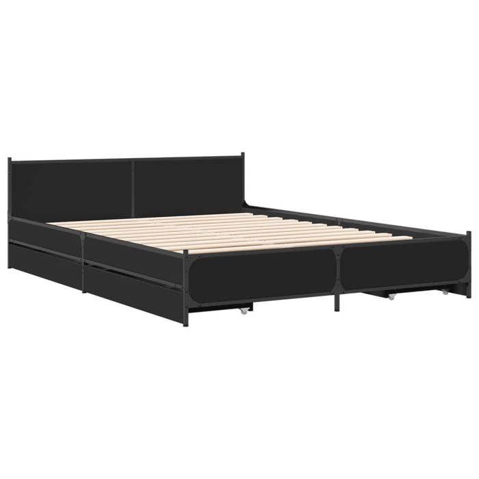 VidaXL Cadre de lit avec tiroirs noir 135x190 cm bois d'ingénierie, lit, lit d'invité, lit avec tête de lit, meuble de 3279947