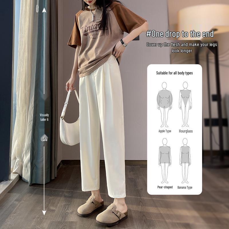 2024 High Waist Black Harem Carrot Pants for Women - Slimming, Lightweight, Nine-Point Style