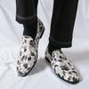 Men’s Printed Flats Loafers Dress Monks Shoes Men Slip on Pointed Toe Tuxedo Rock Club Shoes Plus Size