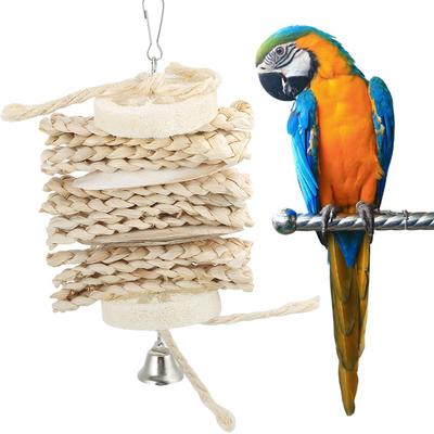 Bird Chew Toy Hanging Natural Corn Husk Loofah Bite Gnawing Toy for Lovebird