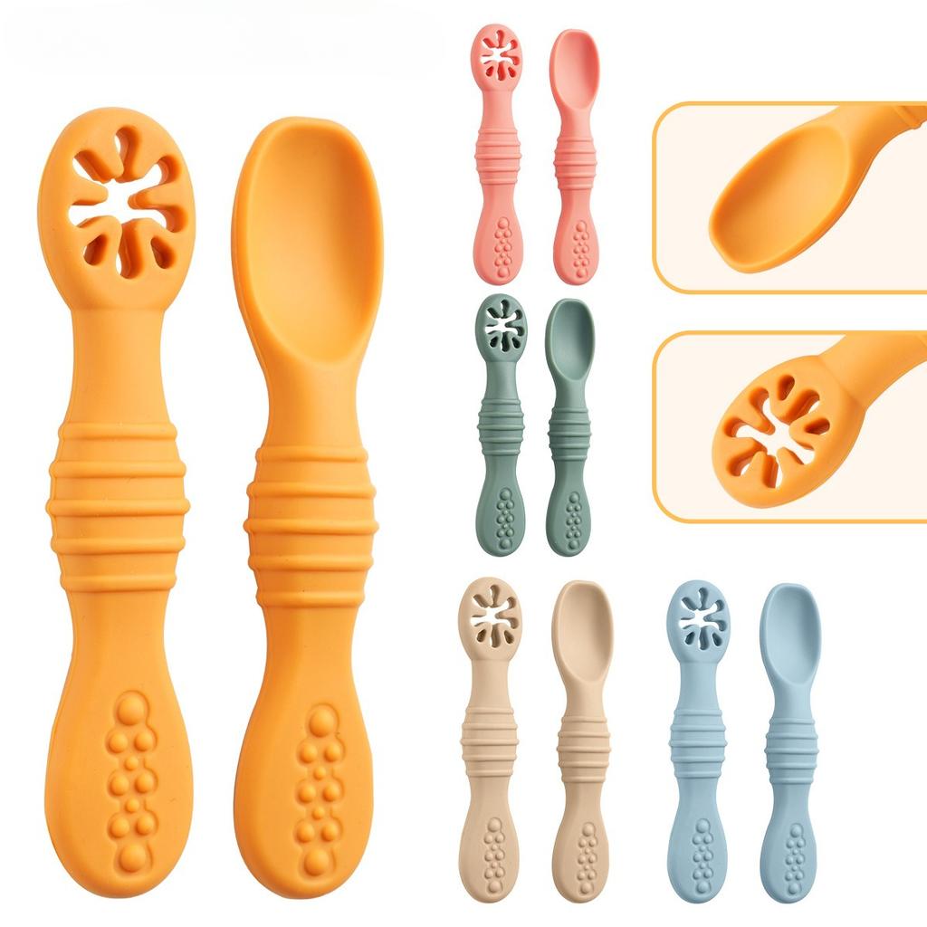 2PCS/Set Silicone Baby Spoons First Stage Utensils Baby Led Weaning Spoons Baby Chew Spoon Training Spoon Self Feeding Utensils