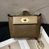 2026 new leather women's bag first layer cowhide Fubao leather briefcase  2424 gold buckle portable messenger bag