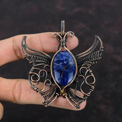 Sodalite Pendant Copper Wire Wrapped Pendant Butterfly Pendant Wire Wrap Jewelry Handmade Pendant Copper Jewelry Gemstone Pendant For Gifts