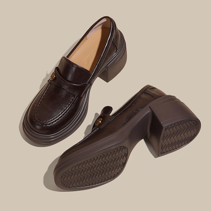 

Платформенные туфли из натуральной кожи на толстом каблуке женские весенние новые осенние с цветочным принтом на высоком каблуке ленивые одинарные туфли 40