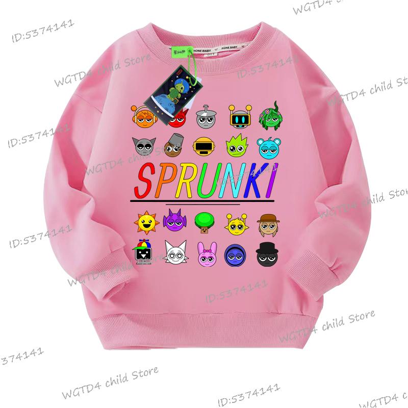 Sprunki Niedliches Spiel Figur Druck Kinder Sweatshirt Cartoon Sprunki Jungen Incredibox Langarm Pullover Mädchen Lustiger Hoodie 110 pink