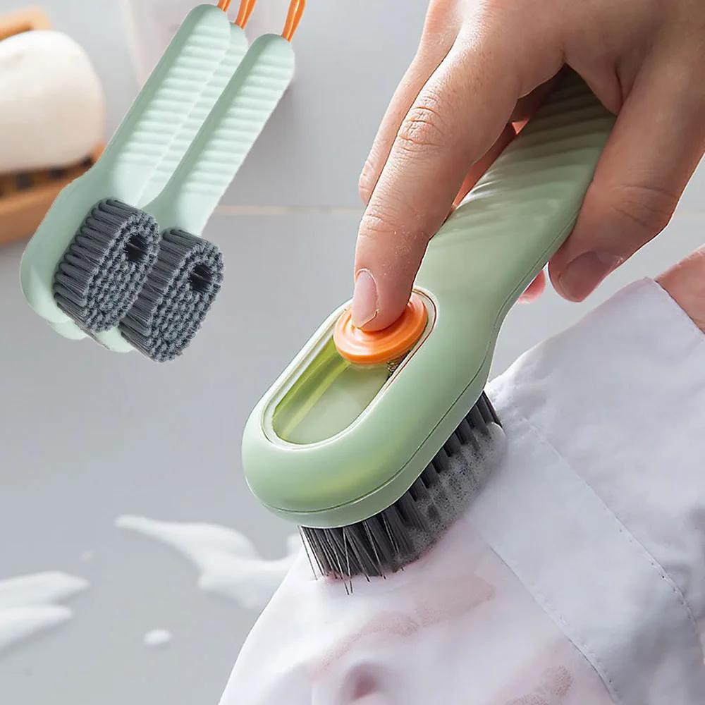 Liquid Press Dispensing Shoe Brush Soft Bristle Multifunctional Cleaner Brush For Shoes Clothes Daily Household Cleaning Use
