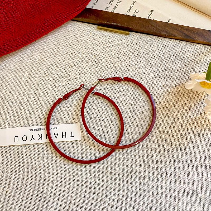 Red Round Earrings Earrings Hong Kong Style Retro Simple Temperament Earrings Women