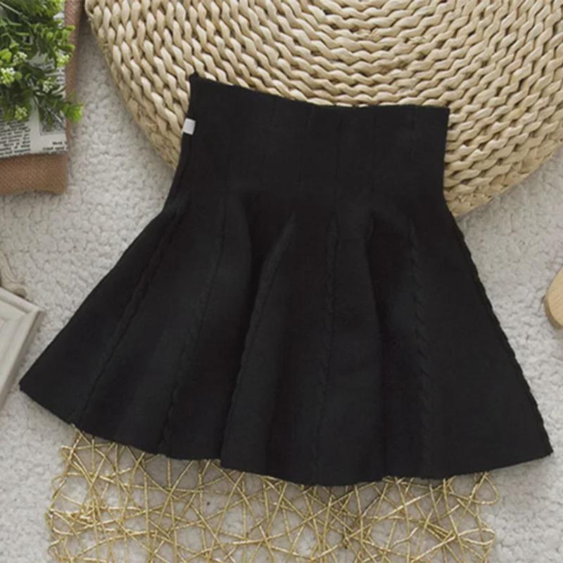 A-Linien-Strickrock für Mädchen: Süße, einfarbige Farbe für Frühling, Herbst und Winter – perfekt zum Tanzen und für den Alltag.