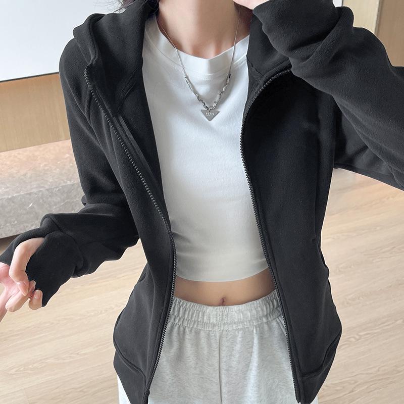Women's Slim Fit Polar Fleece Hoodie - Double-Faced, Thickened Sports Cardigan for Autumn & Winter