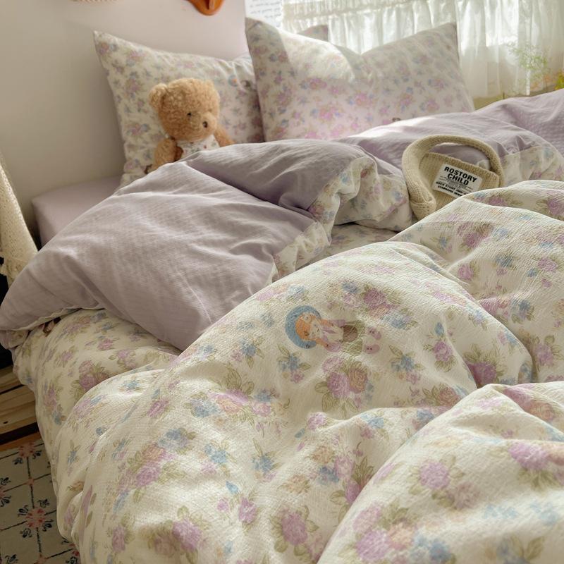 A-Typ Doppelgarn Vierteiliges Heimtextil Bettwäscheset Cartoon Bettlaken Bettbezug Studentenwohnheim Dreiteiliges Bettwäscheset