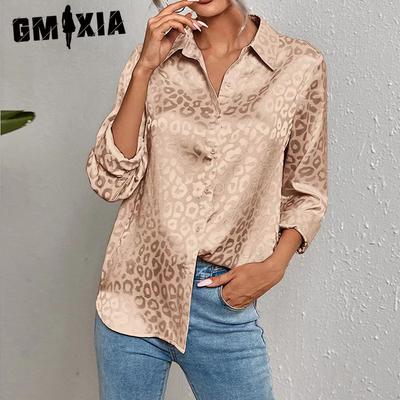 Moda damska Casual Lato Lampart Print Luźne bluzki i koszule z długim rękawem i dekoltem w kształcie litery V