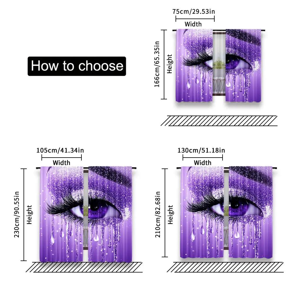 Set Of 2 Aesthetic Eyelash Print Curtains Beautiful Window Treatment Bedroom Office Kitchen Living Room Study Home Decor Curtain For Sitting Made