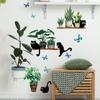 Green Plant Potted Black Cat Wall Sticker Living Room Background Decor Kitchen Home Decoration Self-Adhesive Decals