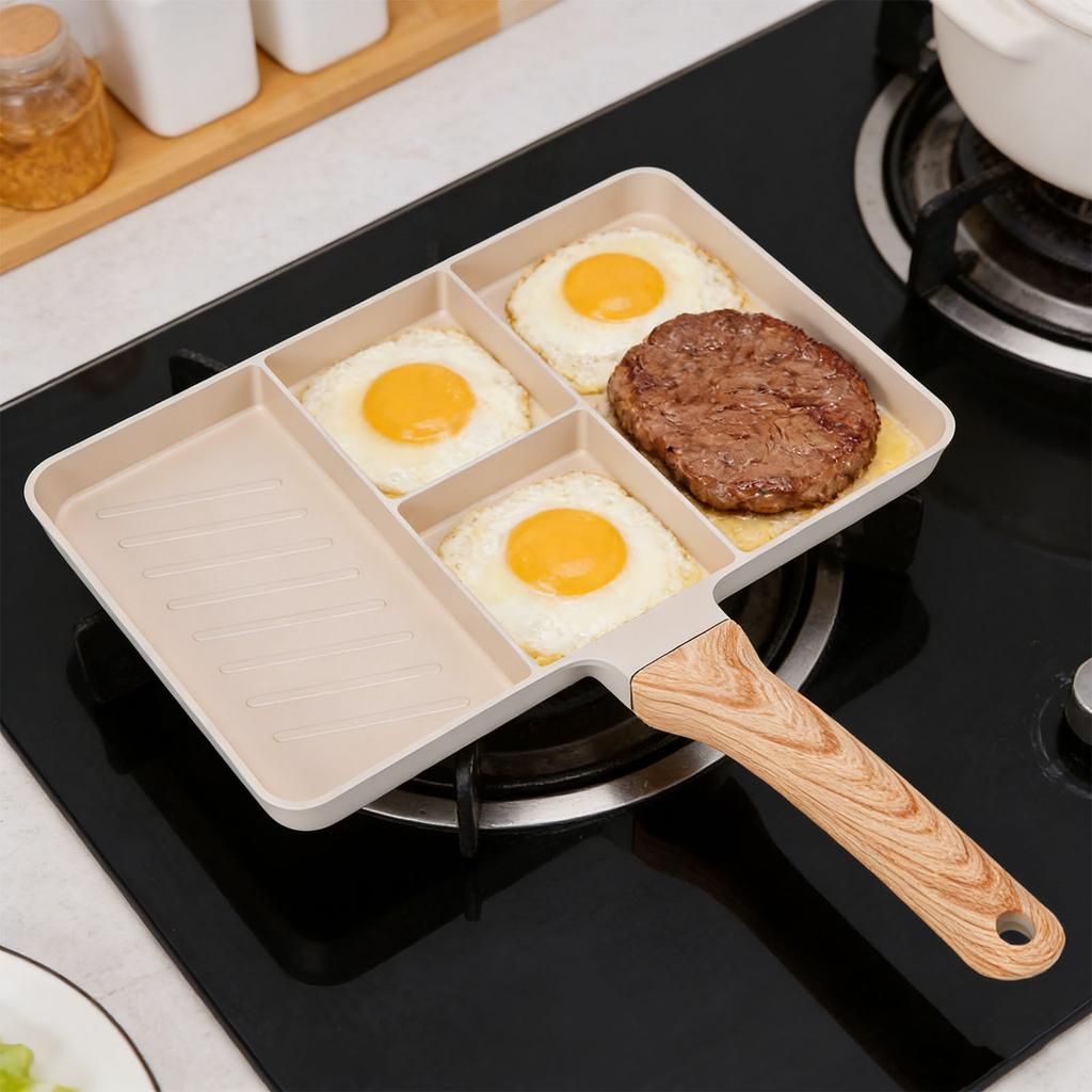 Nonstick Divided Grill Pan 4 Section Breakfast Pan Versatile Griddle Pan for Egg Steak Easy To Clean