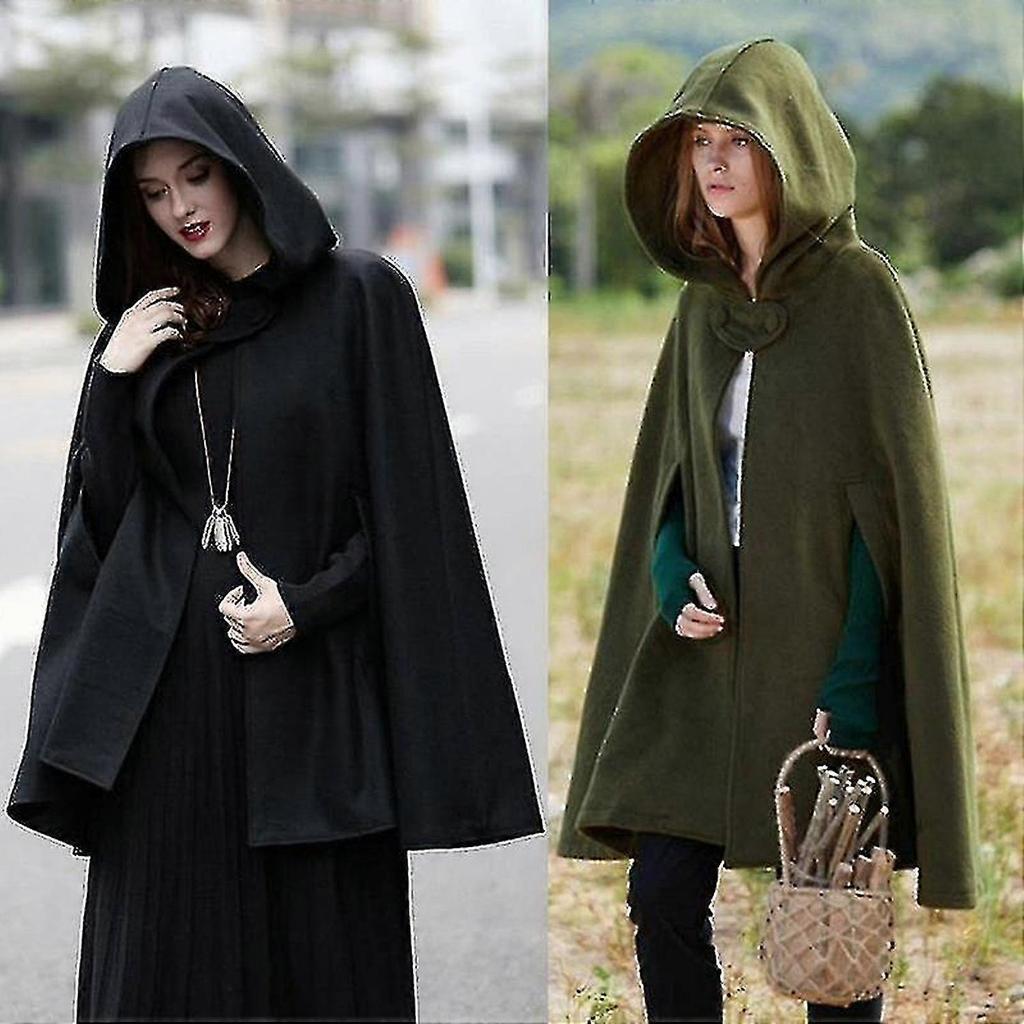 Casual Hooded Cape Coat, Fashion Loose Solid Winter Cloak Outerwear Zszjbv53