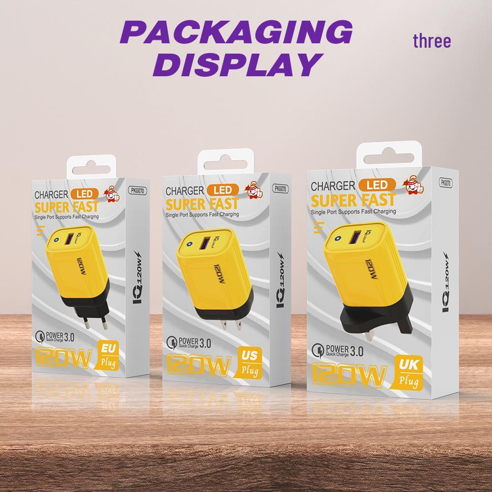 120W Cross-Border USB Fast Charger - European, American, UK Standard, Amber Yellow