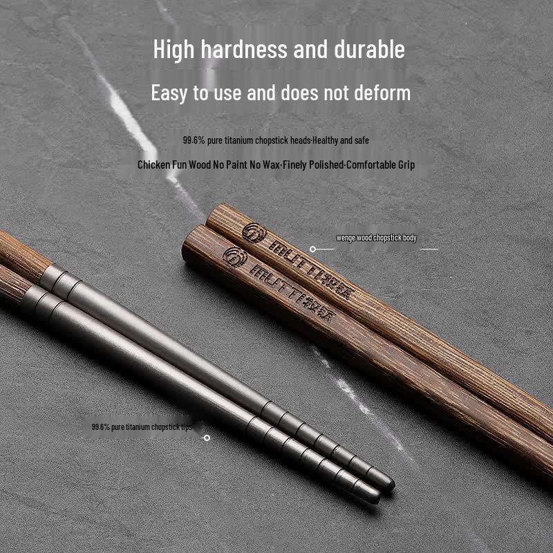 Ruhan Wenge Wood Titanium Alloy Chopsticks Set