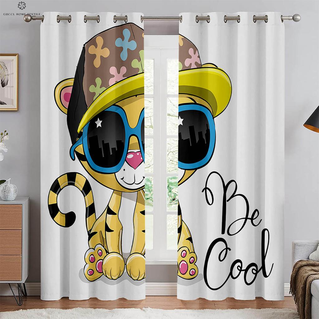 Kreslené závěsy s potiskem medvídka do dětského pokoje, dekorativní závěsy vhodné do ložnice, obývacího pokoje, okna v pracovně, 2 ks