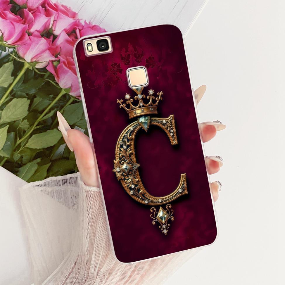Clear For Huawei P9Lite VNS-L21 VNS-L22 Cover For Huawei P9 Lite Case Luxury Crown A-Z Letters 2D Flat Pattern Soft Phone Case