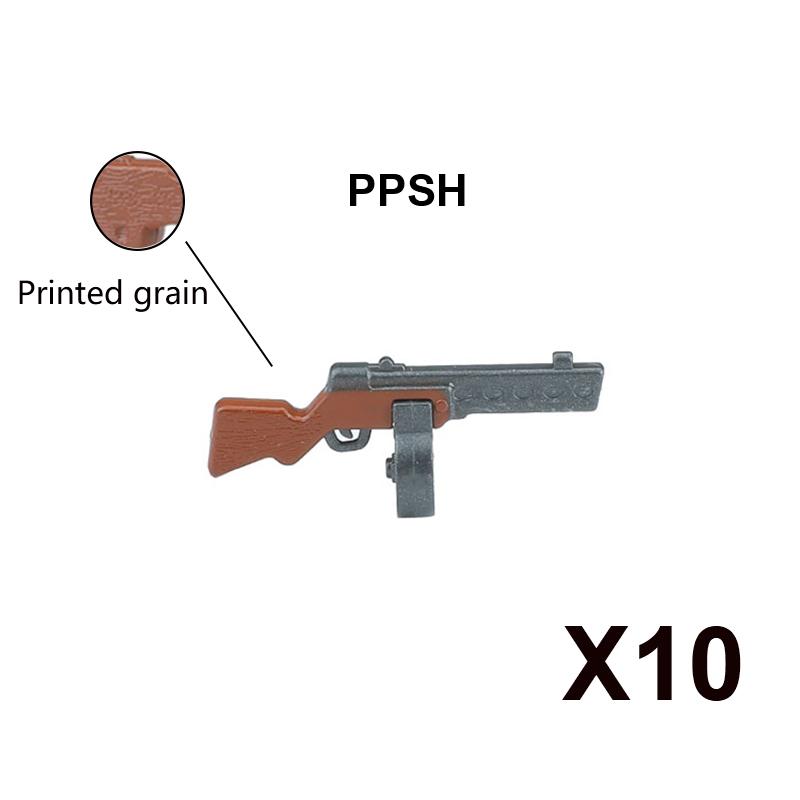 2. světová válka Vojáci Zbraně Příslušenství Stavebnice Zbraně Puška Samopal Dvoubarevná Zbraň DP28 Farmářské Nářadí Lopata Motyka Cihly