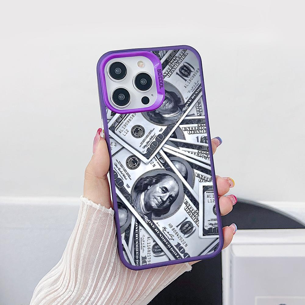 USD Dollar Purple Translucent Mobile Phone Case for iPhone 17 16 15 14 13 12 11 X XR XS Air Pro Max Plus Colorful Cover