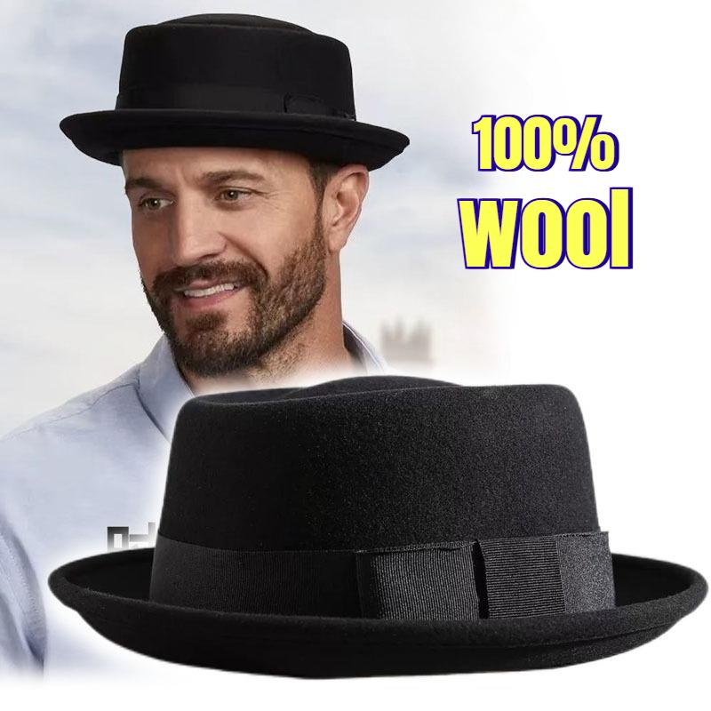 Retro Britse Concaaf Top Wol Fedoras Hoed Man Gekrulde Rand Gentleman Tophoed Herfst Winter Mode Wolle Franse Unisex Vilten Hoed