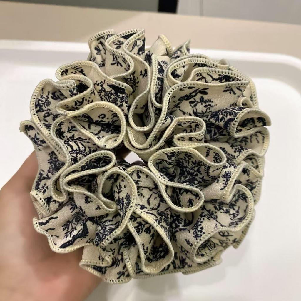 Korean Floral Hydrangea Scrunchie - Sweet Mori Style Leopard Print Hair Tie for Women