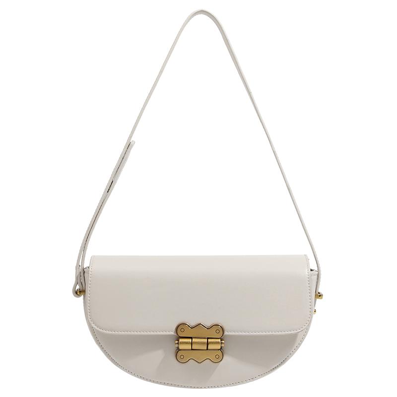 

Женская полукруглая сумка-седло из спилковой кожи, универсальная сумка через плечо, модная сумка через плечо в форме полумесяца для женщин (20cm<Max Length<30cm) белый