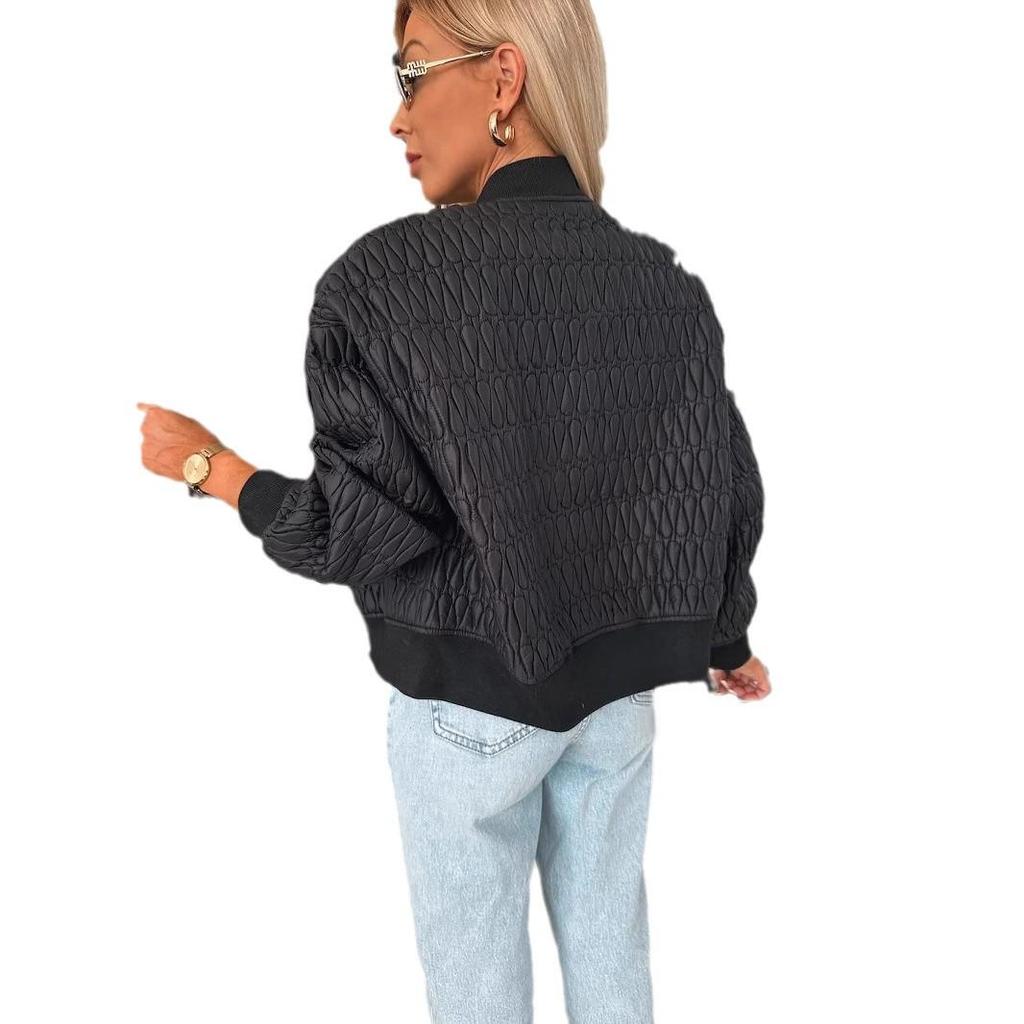 2025 Damen Herbst/Winter Bestickte Einfarbige Kurze Reißverschluss Baumwollgepolsterte Jacke