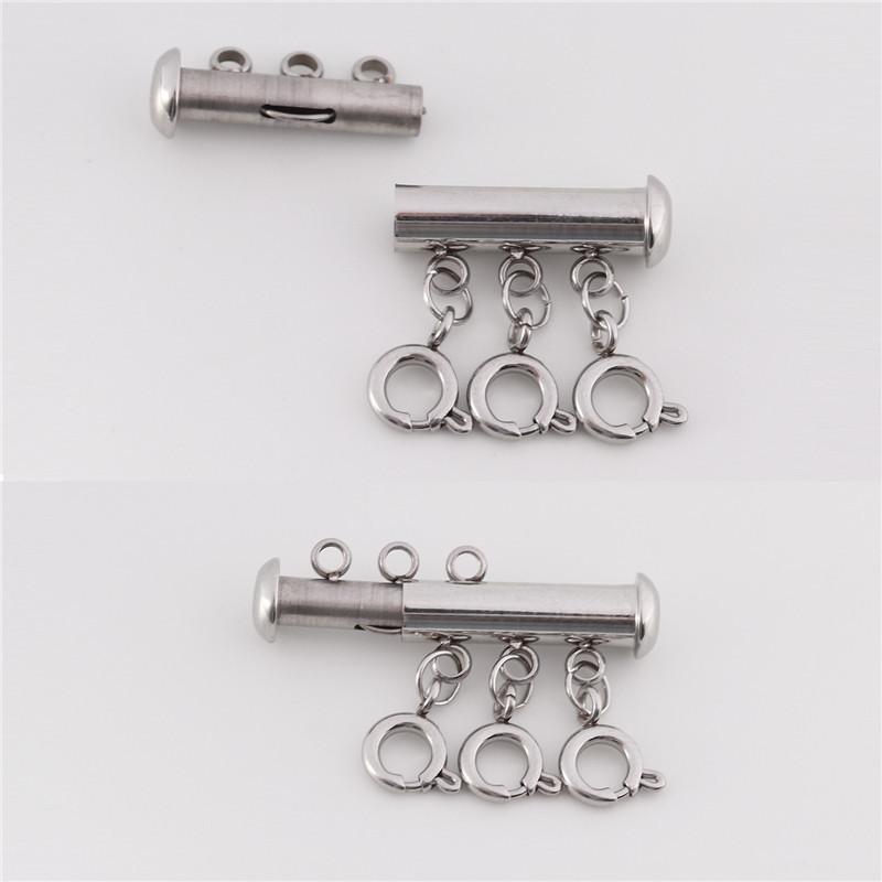 LOULEUR Stainless Steel Spring Buckle Lobster Clasps Connectors Slide Tube Lock Spacer Clasp Multi Strands Magnetic wholesale