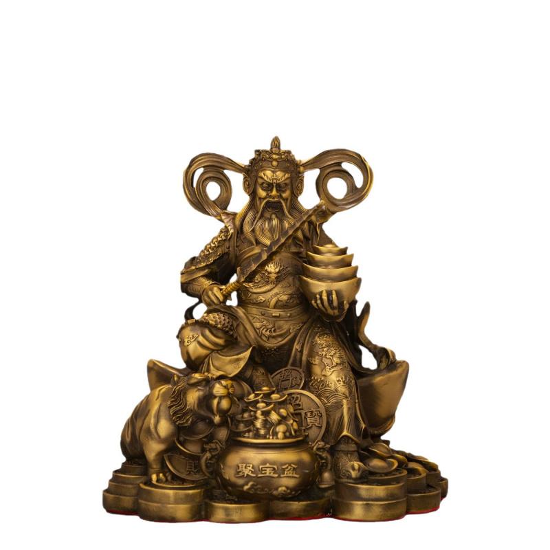 Brass God of Zhao Gongming Riding Tiger Statue Home Decoration Household Worship Wealth Attraction O