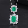 S925 Silver Needle Fashion Simulation Jewelry Accessories Set Emerald Three Piece Women