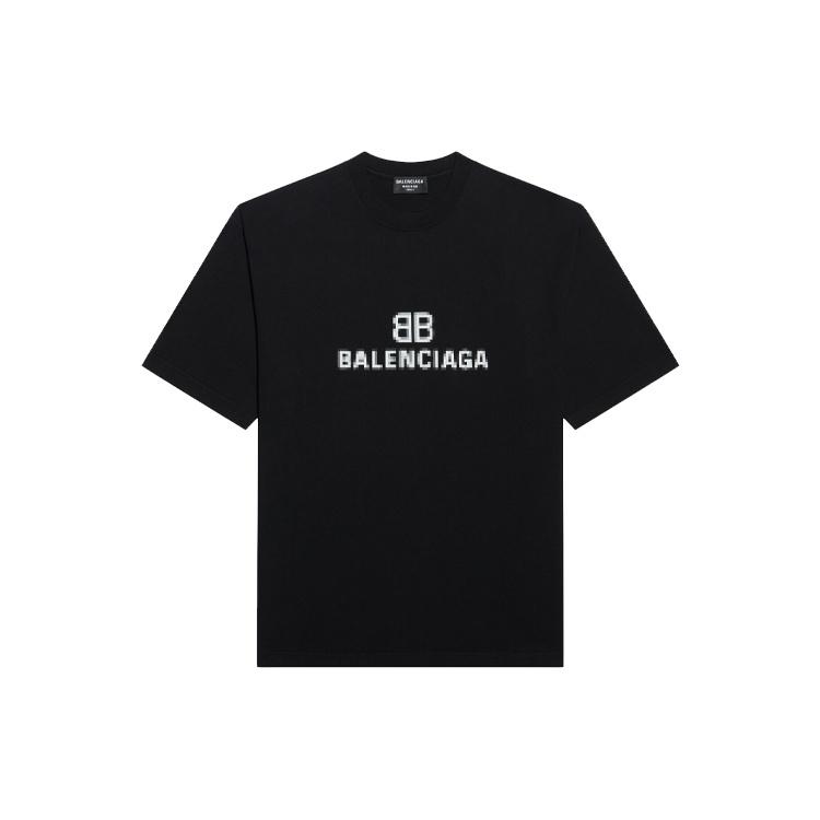 Balenciaga Mosaic Logo BB Alphabet Loose Short Sleeve Black Women's 612965TKVI71070