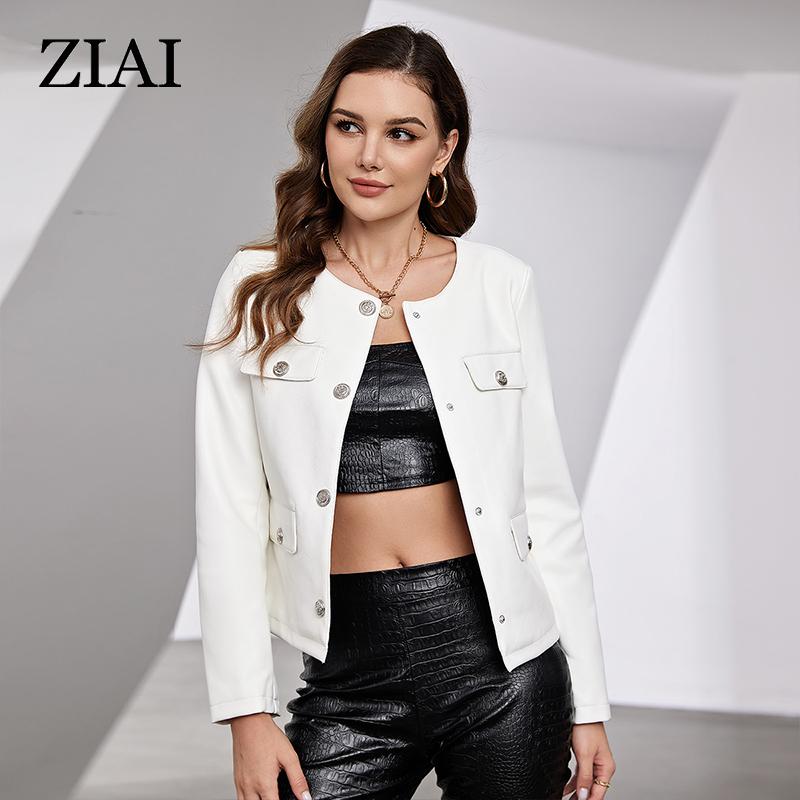 ziai New Spring Autumn Women Short Faux Leather Jacket Casual PU Coat Loose Motorcycle Jackets Fashion Streetwear Oversized Korean Coat YDP-21597