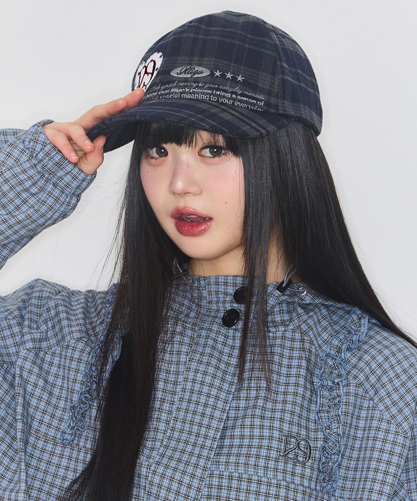 ILLIGO Heart Letter Ball Cap Check Navy