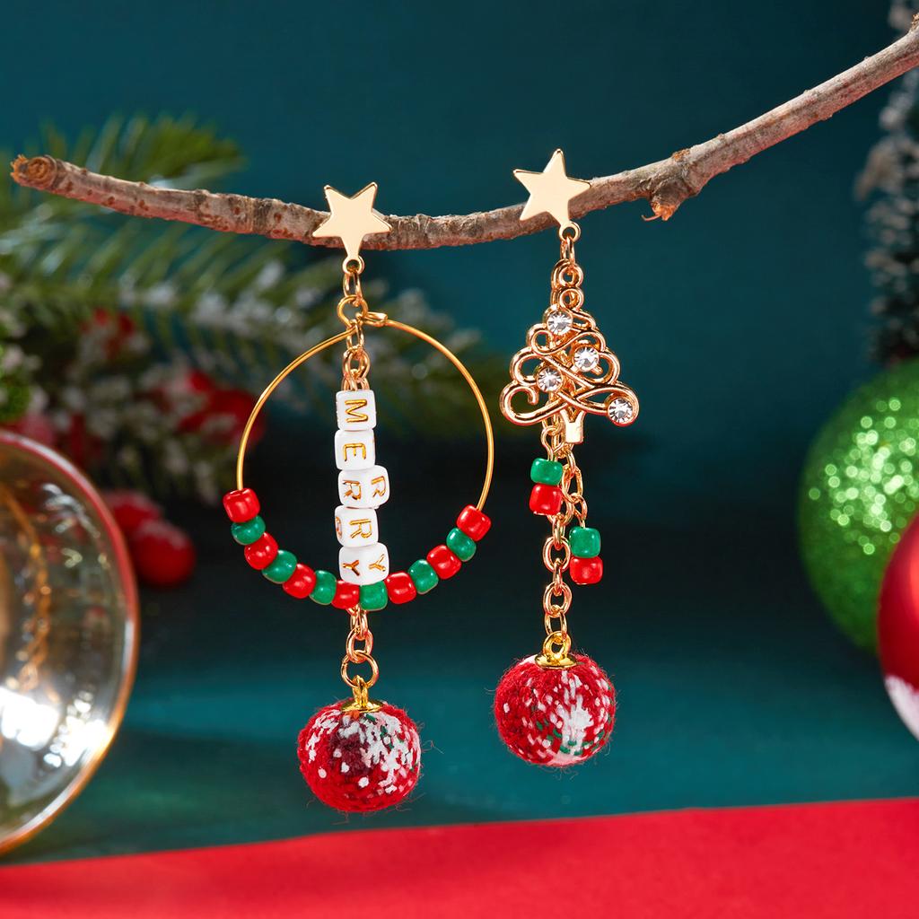 New Trendy Asymmetric Christmas Earrings Creative Design Christmas Tree Snowflake Bells Drop Earrings Xmas Holiday Jewelry Gifts