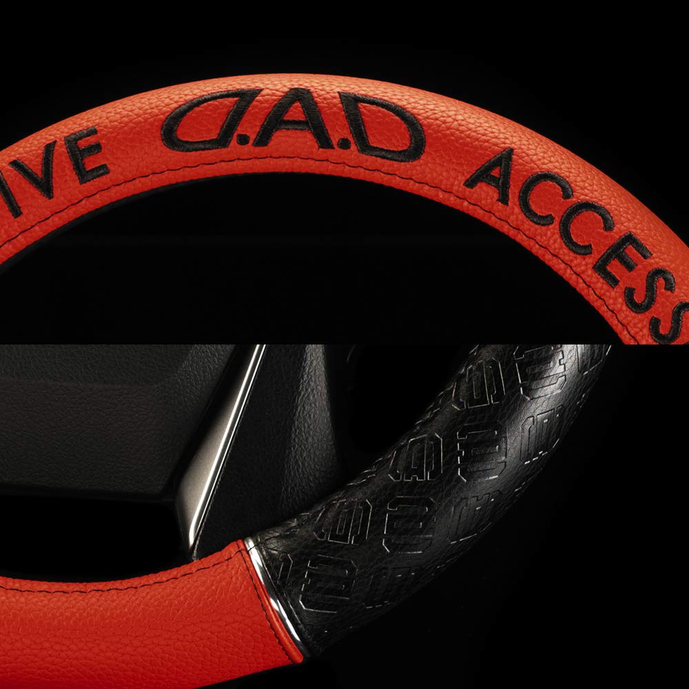 Garson D.A.D HA443-01 Steering Wheel Cover, Royal Steering Cover, Monogram Leather Black/Red, Black Embroidery, Size S
