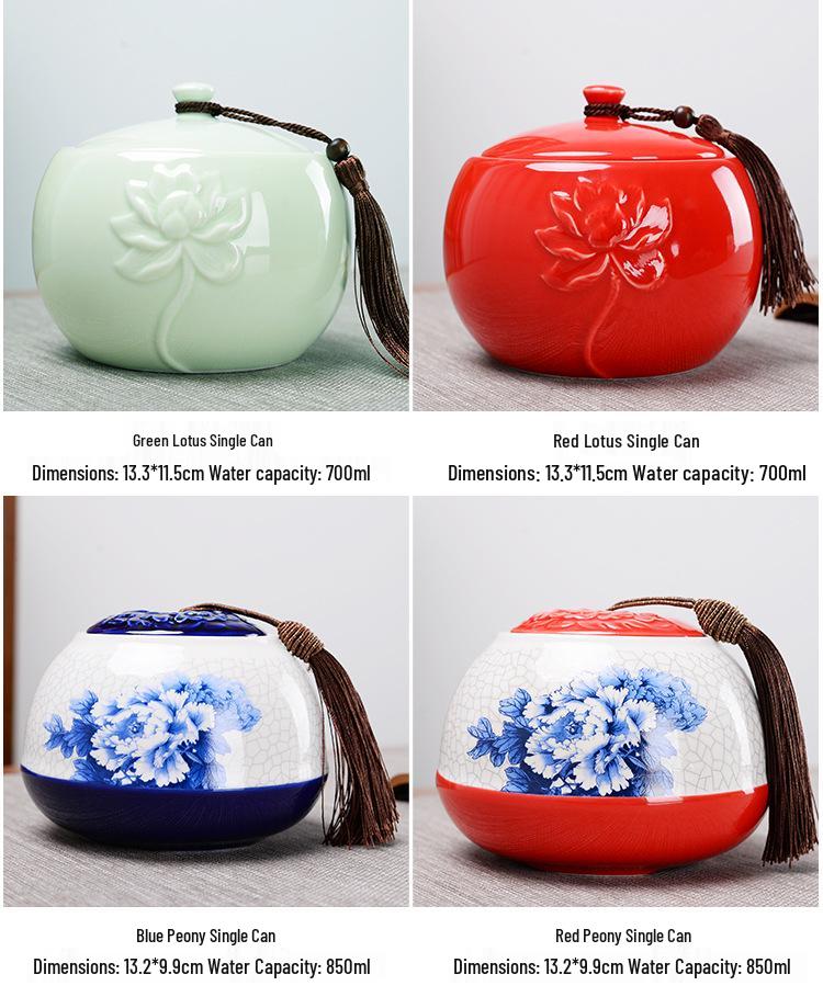 Large Ceramic Tea Storage Canister for Red, Green, Longjing, Biluochun, and Pu'er Tea - Half Jin Capacity