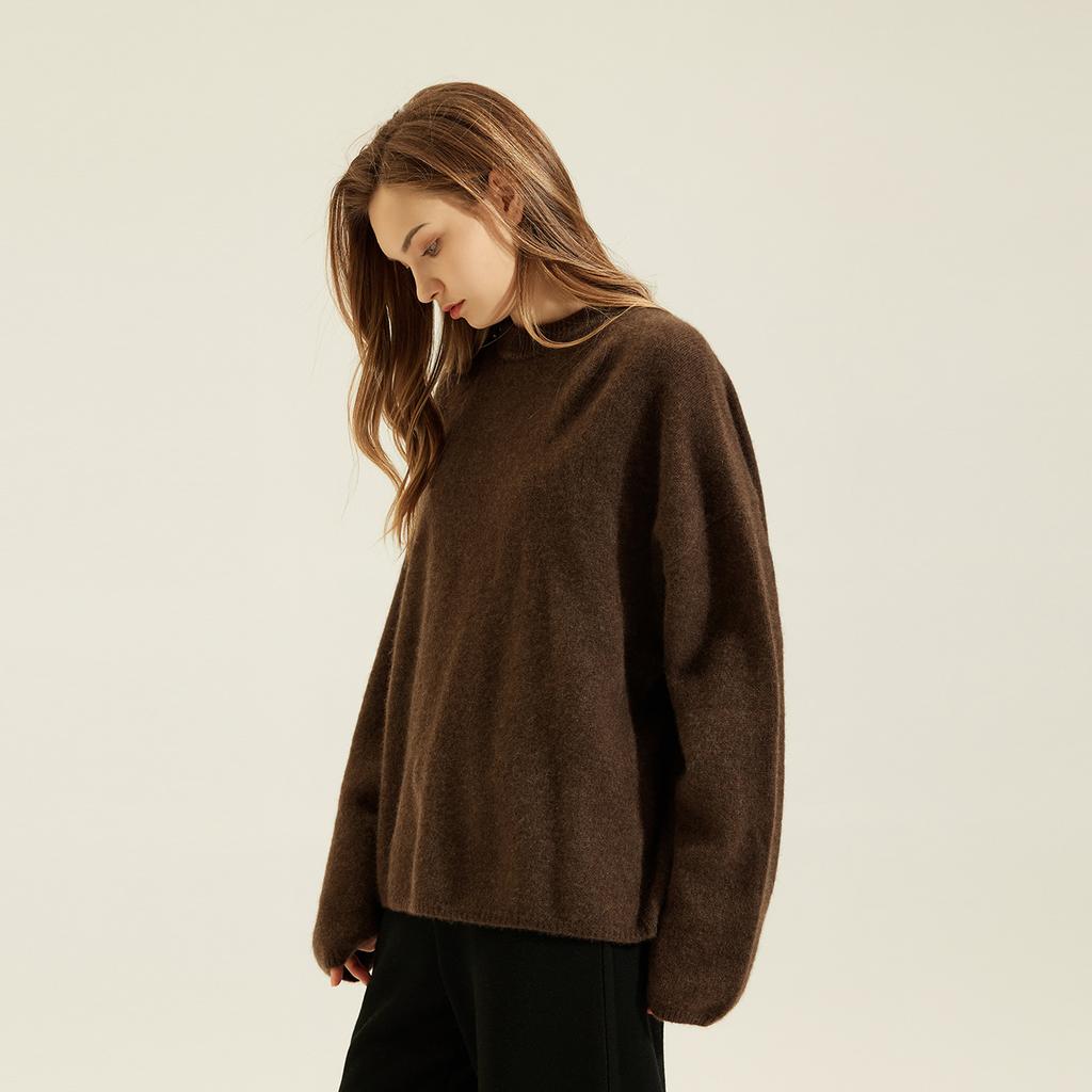 2026 Autumn and Winter Heavy Cashmere Crew Neck Loose Knitted Jumper Sweater Lazy Sweater Women's Yak Down Bottoming Shirt