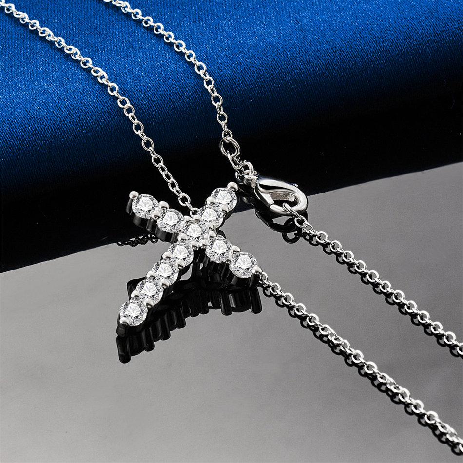 925 sterling silver 16-30 inch exquisite cross zircon pendant necklace for women's fashion wedding accessories, jewelry gifts