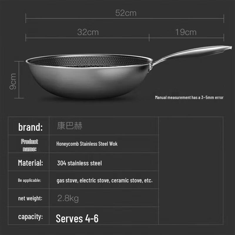 

KOBACH 304 Stainless Steel Honeycomb Non-stick Wok