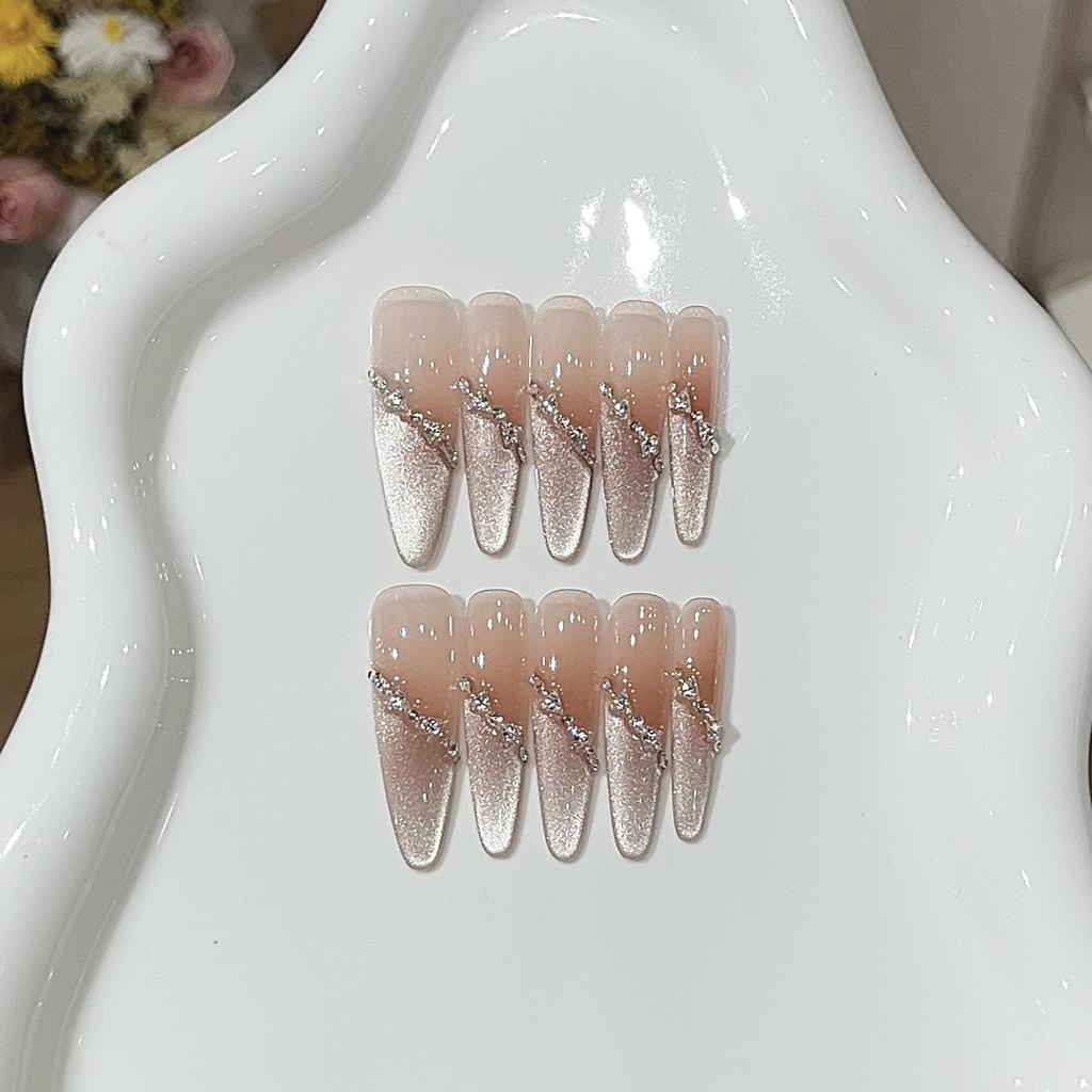 Pear Blossom Tears Spring Atmosphere Feeling Pink Light Irregular Oblique French Cat Eye Broken Diamond Wear Armor