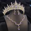 3 pcs Pink Bridal Jewelry Sets for Women Crown Flower Choker Necklace Earring Wedding Tiara Bride Costume Accessories