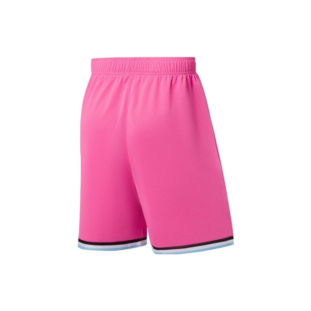 Li Ning Professional Basketball Series Logo Print Striped Round Neck Basketball Vest And Shorts Set Men Sportswear Dujian-Pink AATS003-13