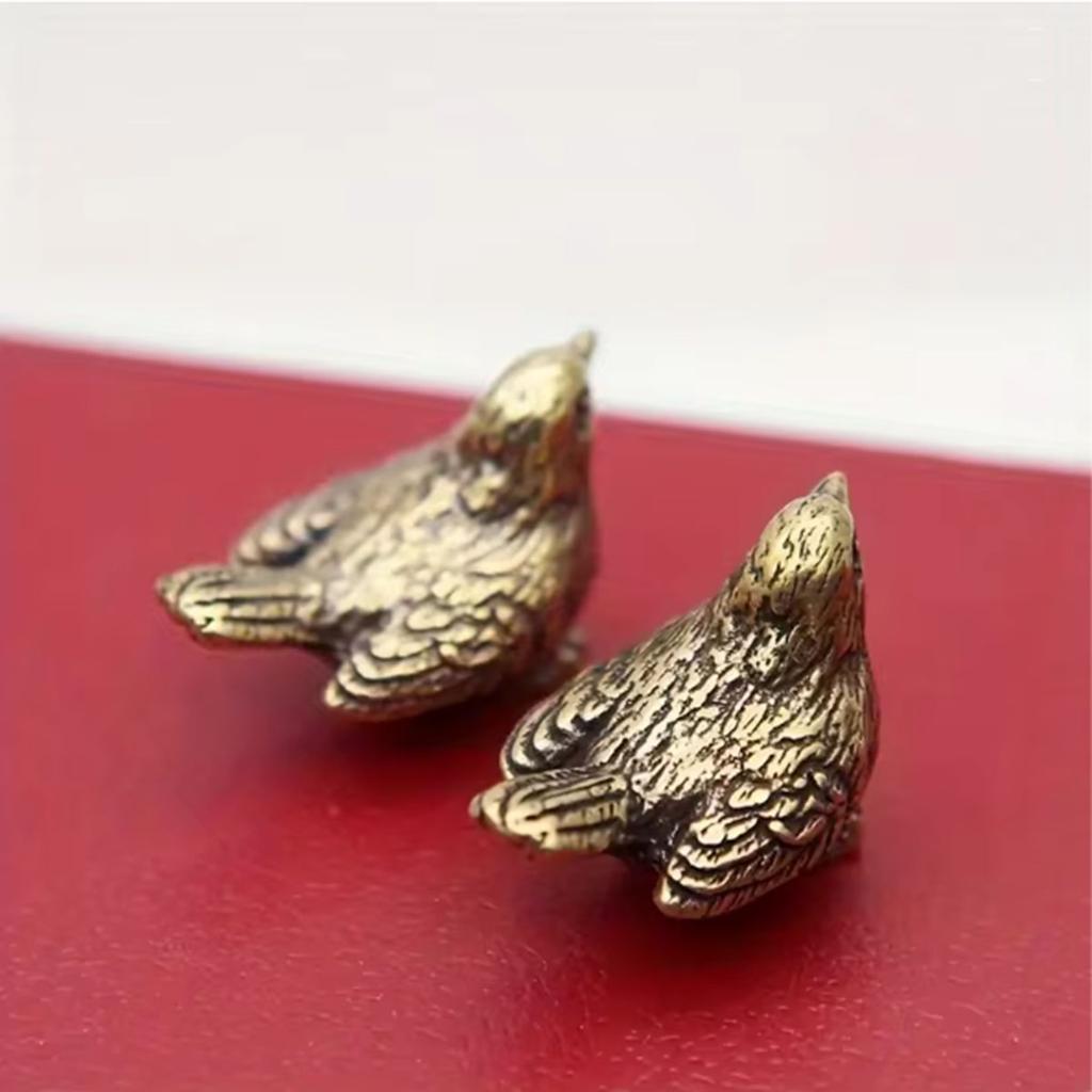 1/2pcs Vintage Ornaments Mini Vintage Brass Bird Statue Retro Sparrow Figurines Small Animal Sculpture for Living Room Bedroom H