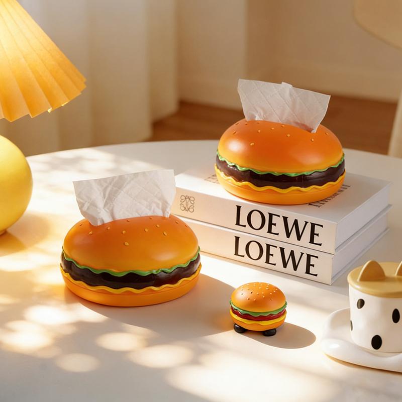 Cute Burger Tissue Box Cartoon Storage Box Living Room Office Desktop Decoration Home Fun Decorations Ornament Gift for Friends