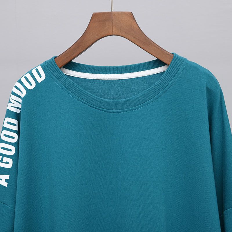 Tallas Grandes Mujer Letras Ropa de Calle Oversized Manga Larga Parche Falso 2 Piezas Sudadera Casual Jerseys Tops Ropa Femenina