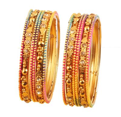 Touchstone Colorful Bangle Collection Indian Bollywood Single Line Slim Yellow Rhinestone Plain Golden Designer Jewelry Bangle Bracelet Set of 12