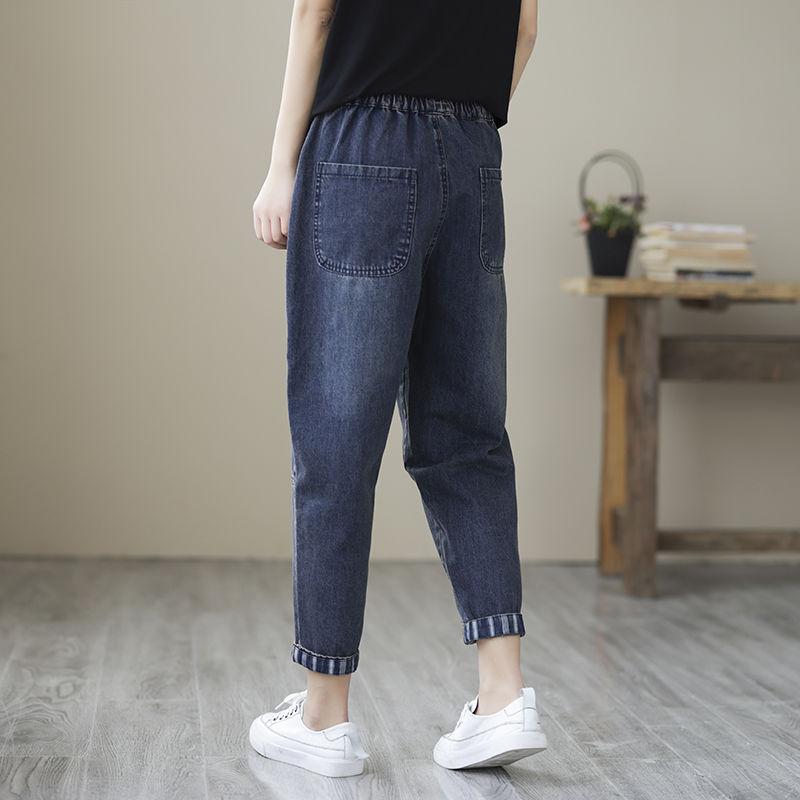 Elastische, lockere Jeans für Damen in Übergröße, neue Hose im Retro-Stil, lässige Haremshose mit hoher Taille